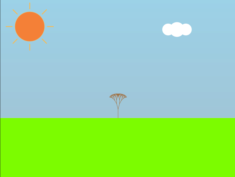 Image of interactive day and night landscape with a tree, the sun and a cloud